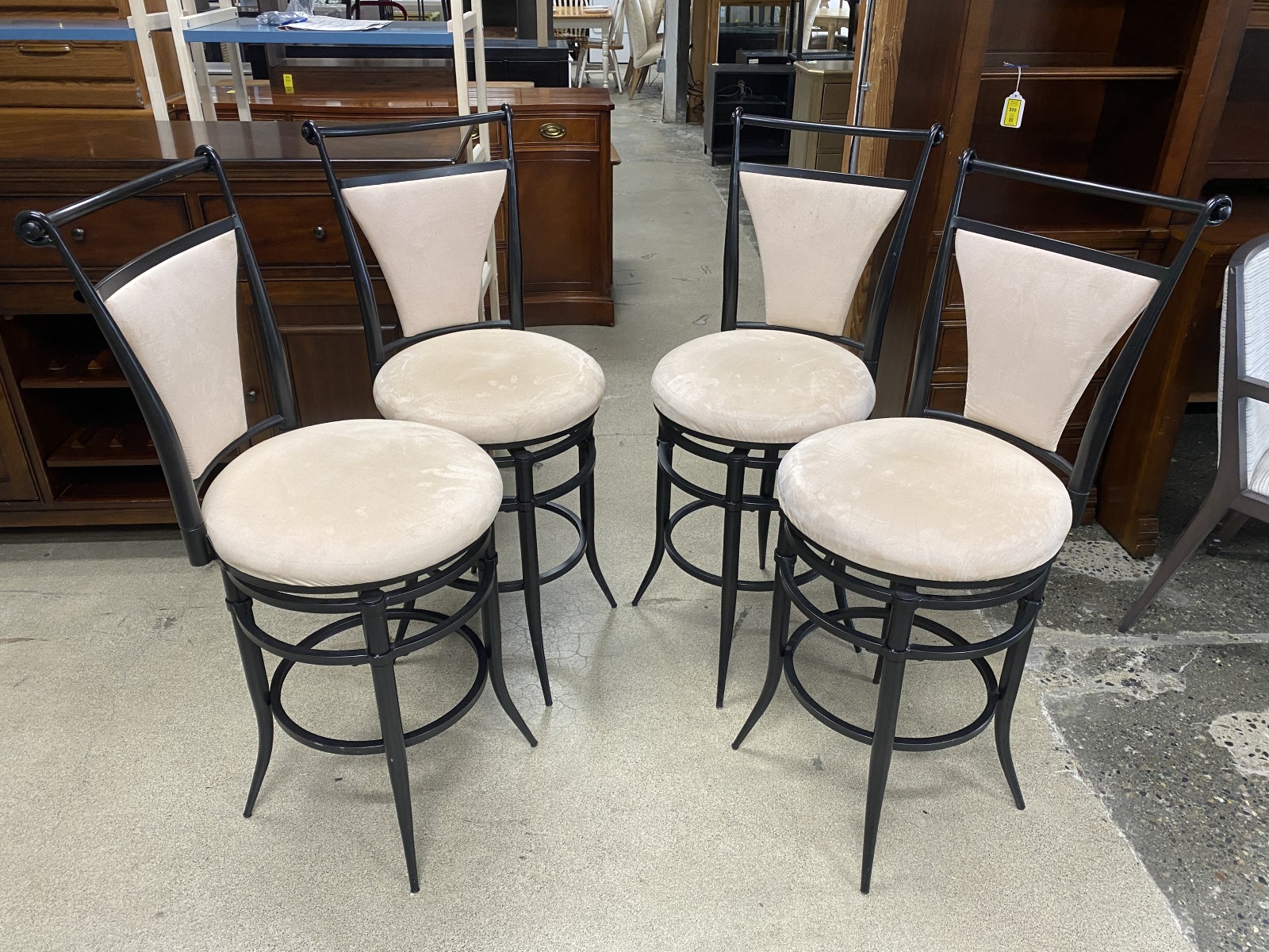Black Metal Cream Upholstered Swivel Barstools (Set of 4)