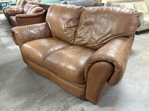 Saddle Leather Plush Arm Loveseat