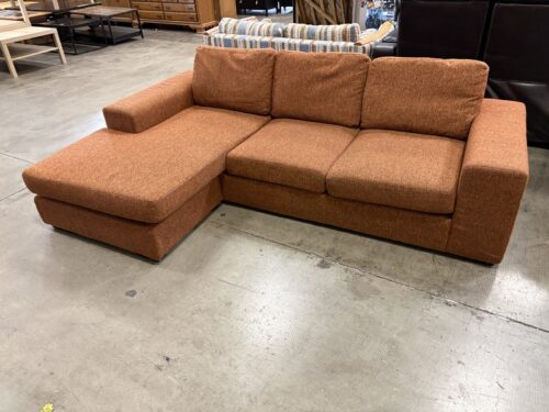 Modern Low-Profile Square Arm Sofa with Reversible Chaise in Rust