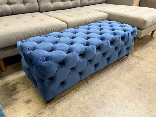 NOBLE HOUSE Royal Blue Velvet Deep Tufted Ottoman