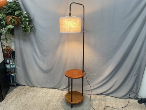 ELYONA Modern 3-Light Setting Adjustable Shade 2-Tier Side Table Floor Lamp