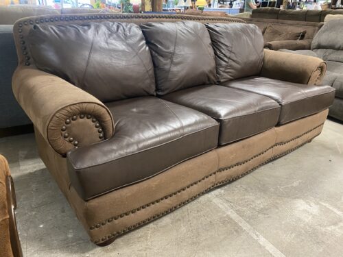EMERALD HOME Western Style Leather & Fabric 3-Seat Sofa