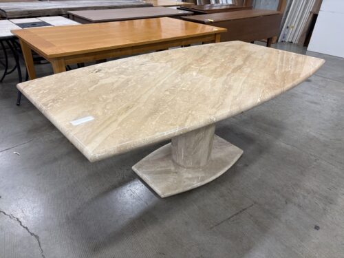 Vintage 1980s Postmodern Travertine Pedestal Base Dining Table with High Gloss Finish