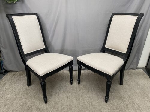 ETHAN ALLEN Black & Cream Upholstered Traditional Dining Chairs (Set of 2)