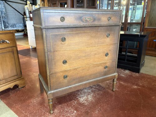 Antique Four Drawer Dresser with Decorative Floral Print