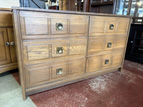 WILLIAMS FURNITURE Six Drawer Dresser with Raised Panel Drawer Fronts and Brass Ring Pulls