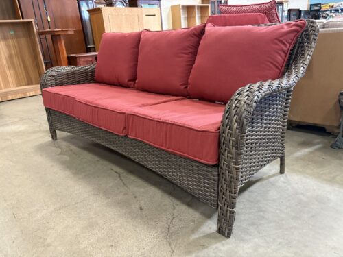 ALLEN + ROTH Glenlee Wicker Ooutdoor 3 Seat Sofa with Red Cushions