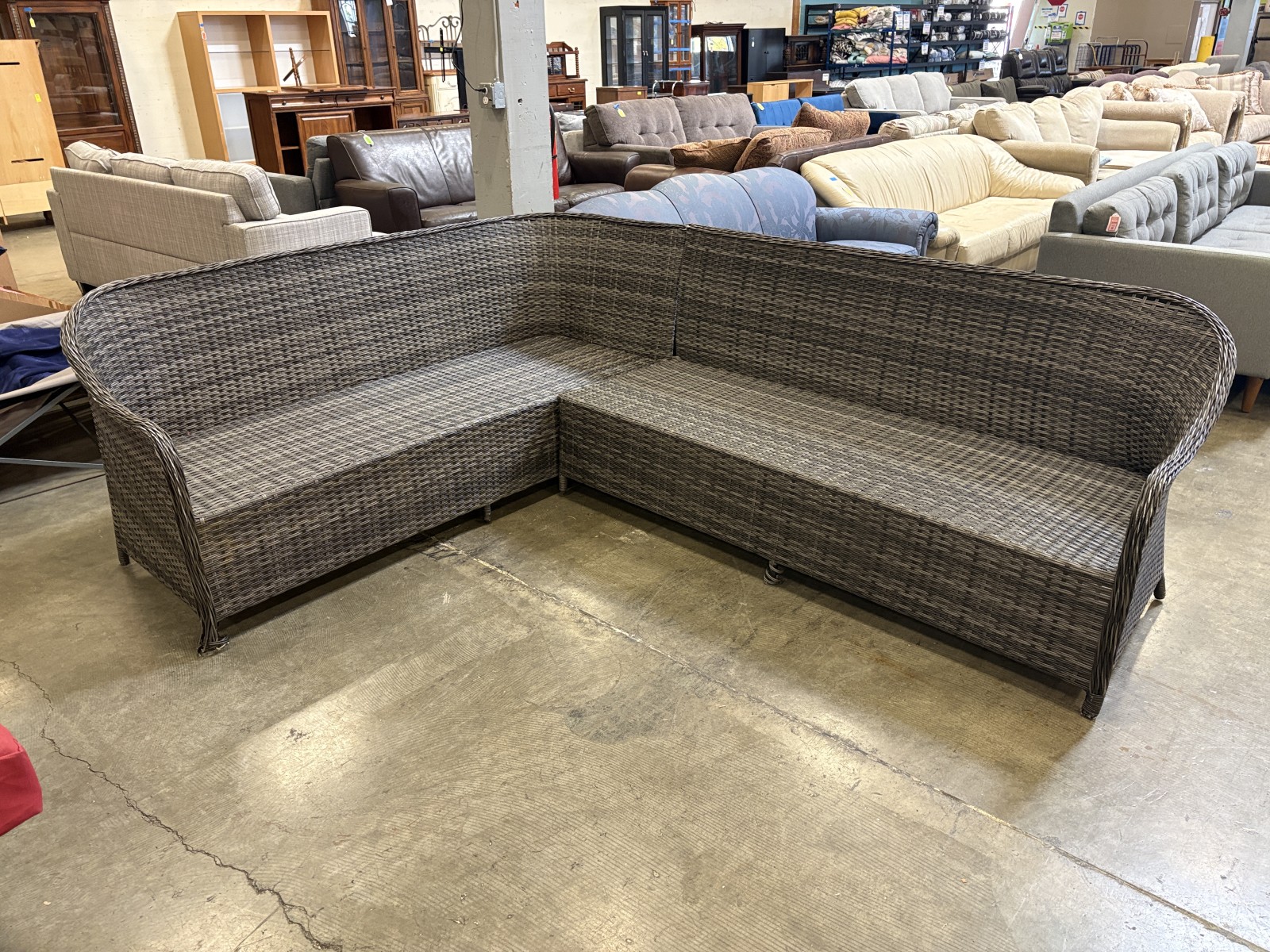 Modern Grey Poly-Rattan Outdoor Corner Sectional Sofa