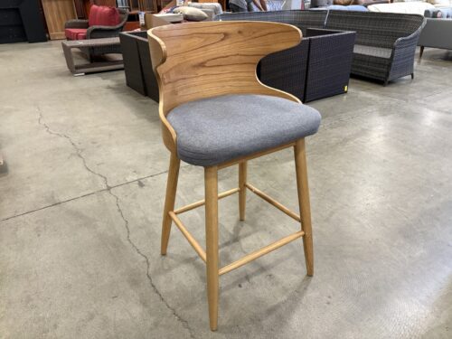 NOBEL HOUSE Kamryn MCM Style Natural Wooden Bar Stool with Light Grey Fabric Seat Cushions
