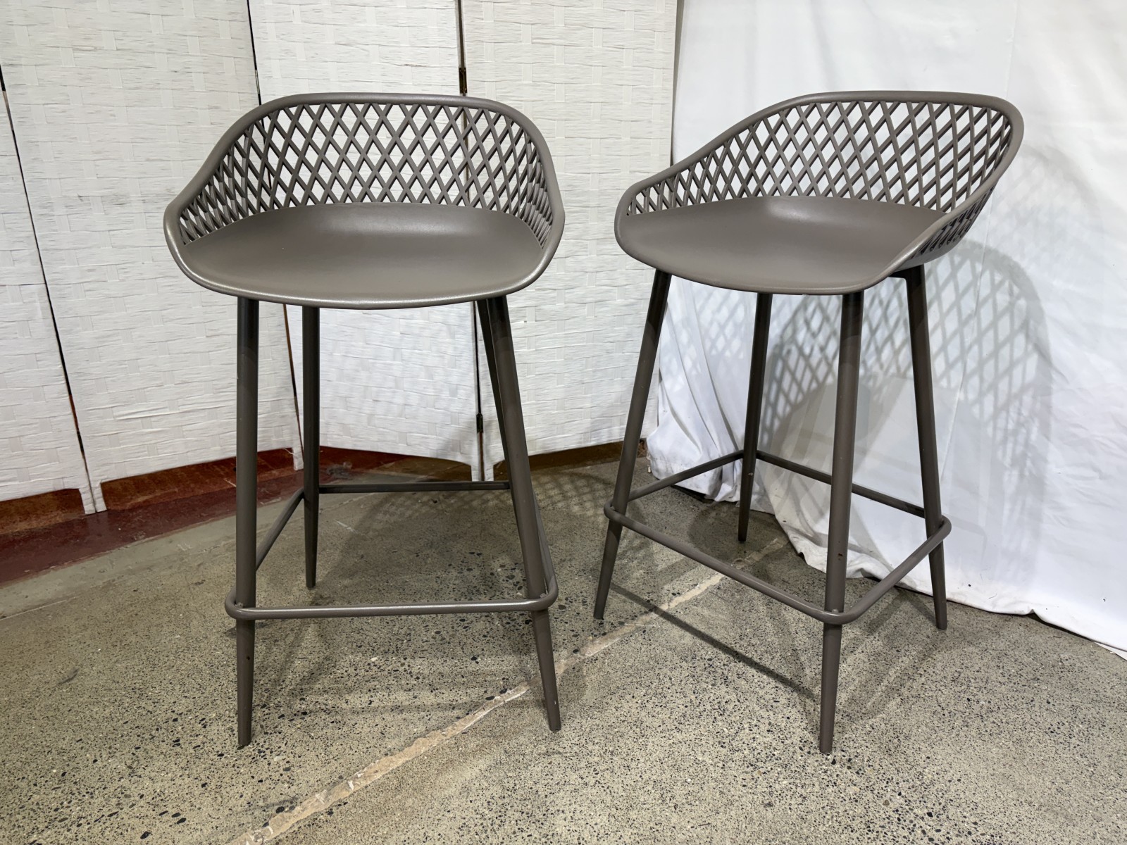 JAMESDAR Kurv Counter Stools in Warm Gray, Indoor/Outdoor (Set of 2)