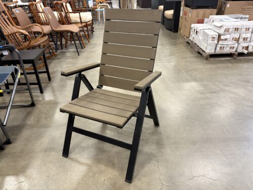 Modern Outdoor Folding Armchair with Black Metal Frame and Slatted Seat