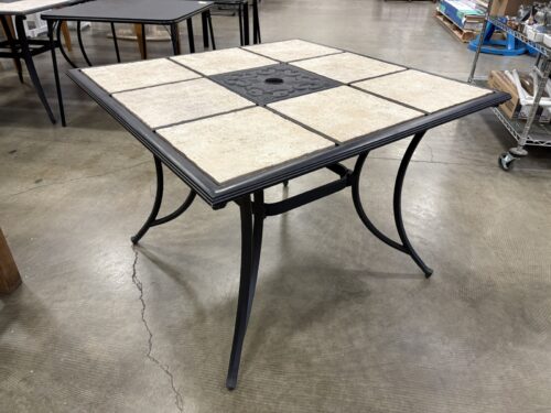 Rectangular Outdoor Patio Dining Table with Black Metal Frame and Ceramic Tile Top