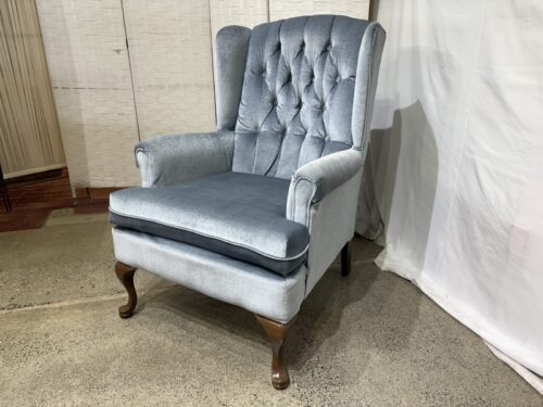 Light Blue Velvet Tufted Wingback Armchair