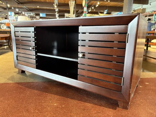 Warm Brown Media Console with Slatted Doors