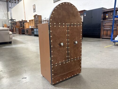Decorative Handmade Petite Cabinet with Drawer Featuring Felted Front and Nailhead Trim