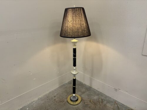 Vintage Regency Style Floor Lamp Featuring Marble and Brass Accented Column Sections