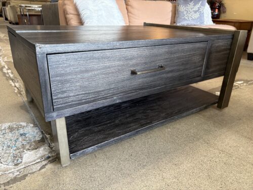 NEW! SIGNATURE DESIGN BY ASHLEY Forleeza Dark Gray Industrial Style Lift Top Cocktail Table with Painted Bronze Accents (Bellevue)