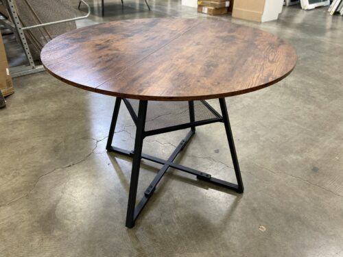 SWEETCRISPY Rustic Brown 42" Round Dining Table with Metal Base and Storage Shelf