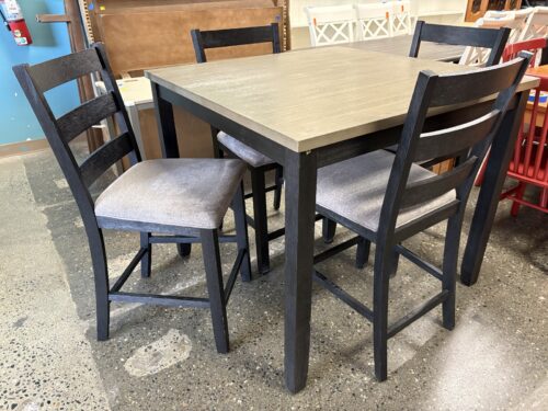 Kona Grey & Black Square Counter Height Dining Table w/ 4 Chairs