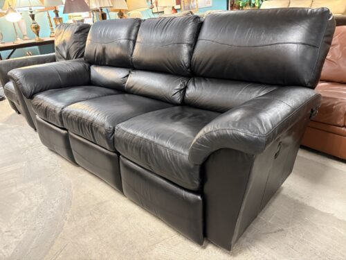 Black Leather Manual Reclining 3-Seat Sofa
