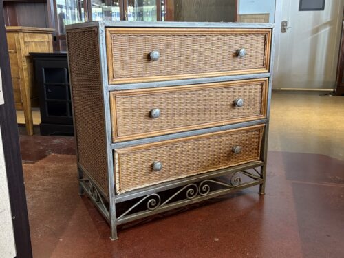 Metal Frame & Wicker 3-Drawer Side Dresser