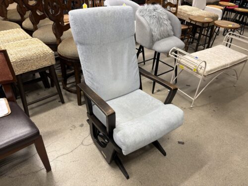 DUTAILIER Espresso Wood Reclining Glider w/ Light Blue Cushion