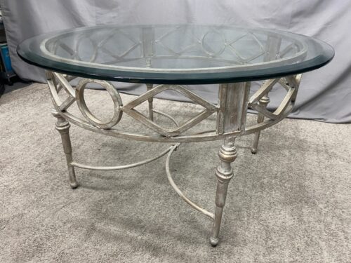 Ornate Whitewashed Metal Round Glass Top Table