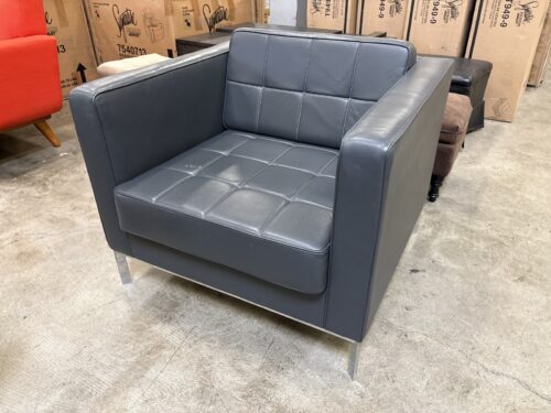 KEILHAUER Modern Dark Grey Quilted Leather Accent Chair with Chrome Base