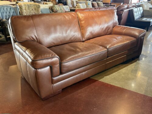 SIMON LI Myars 91" Leather Sofa w/ Contrast Piping - Stampede Cognac
