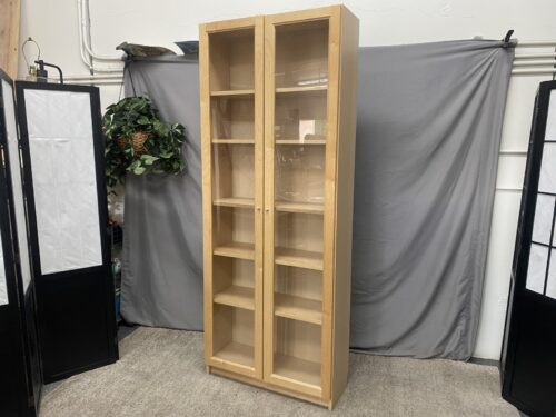 IKEA Billy Oxberg Natural Finished Glass Door Bookcase