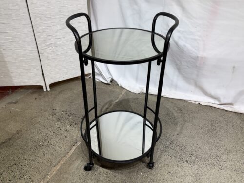 Round Black 2-Tier Mirror Shelf Bar Cart