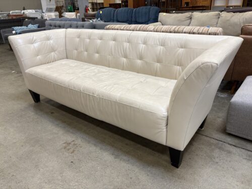 CHATEAU D'AX Ivory Quilted Leather Sofa with Flared Arms