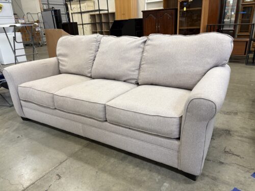 Light Grey Woven 3 Seat Sofa with Black Wooden Block Feet
