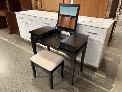Black Flip Top Vanity Desk w/ Upholstered Stool