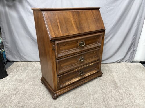 Vintage Traditional Slant Secretary Desk w/ Brass Drawer Pulls