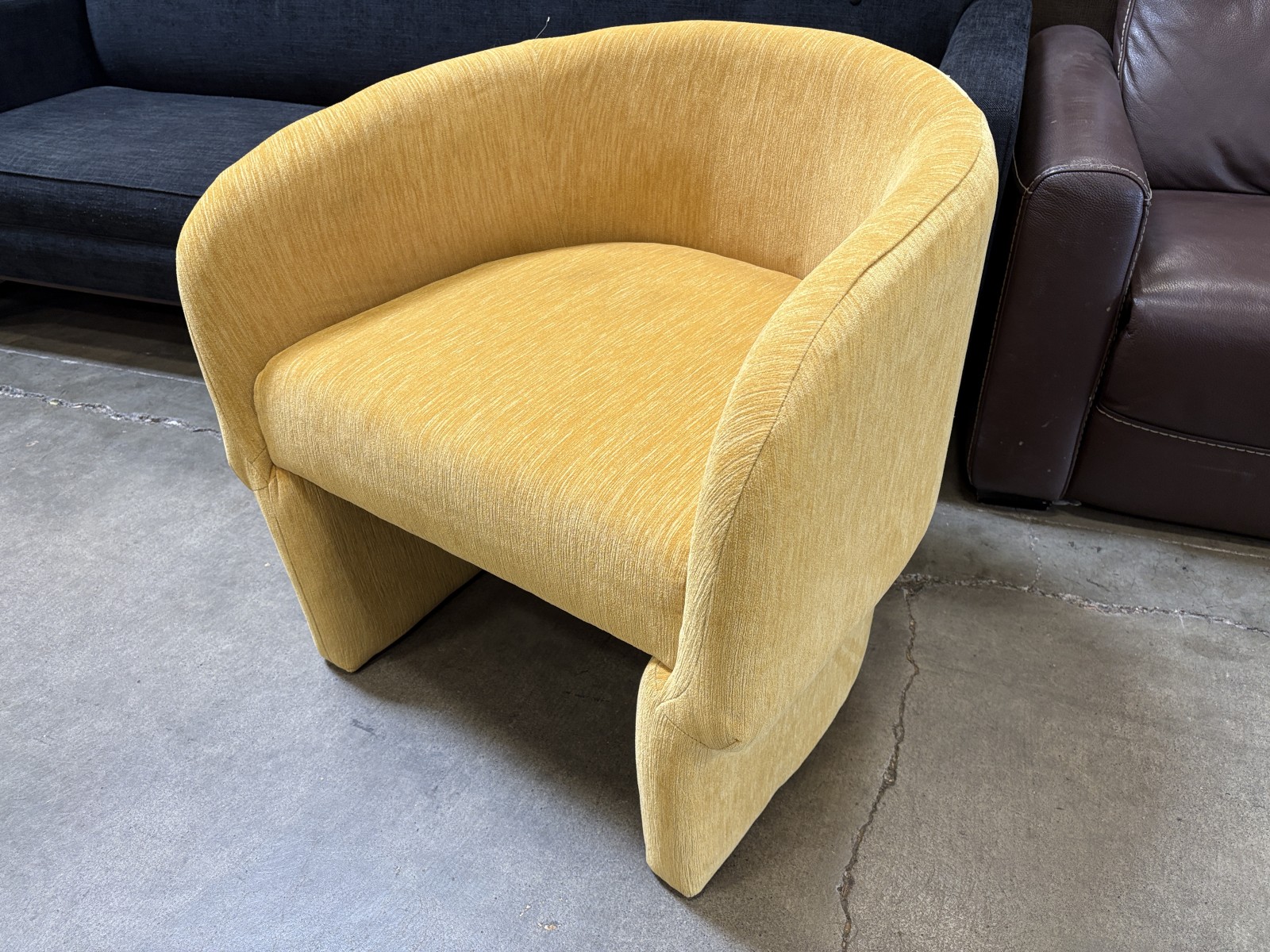 JOYBIRD Mya Modern Upholstered Barrel Chair in Bentley Daisy Pet-Friendly Microfiber
