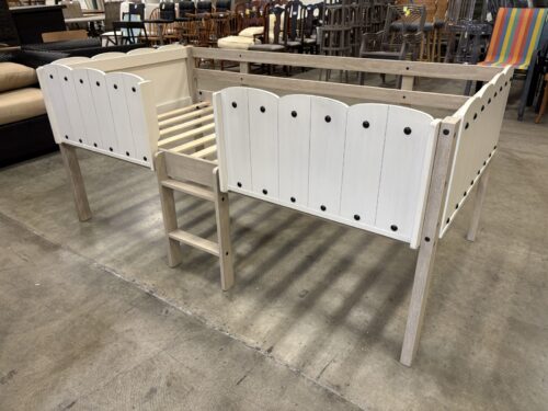 NEW! SIGNATURE DESIGN BY ASHLEY Wrenalyn White and Beige Modern Farmhouse Style Twin Size Loft Bed Frame with Protective Side Rails and Ladder (Southcenter)