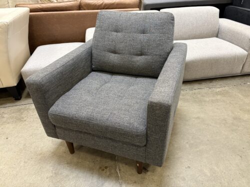 Modern Dark Grey Woven Track Arm Accent Chair with Tapered Legs
