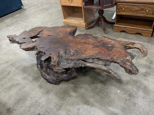 Vintage Live-Edge Burl Wood Coffee Table with Organic Sculptural Root Base