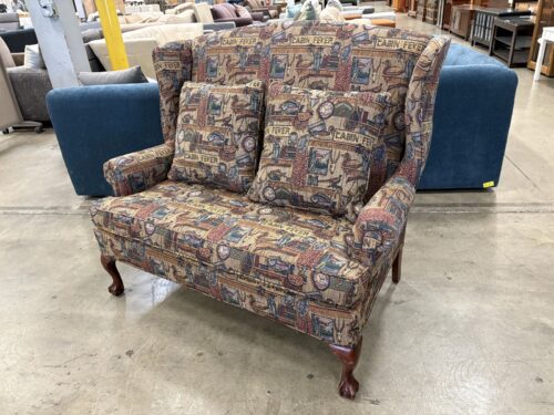 Vintage Cabin Fever Novelty Print Upholstered Settee with Claw Feet
