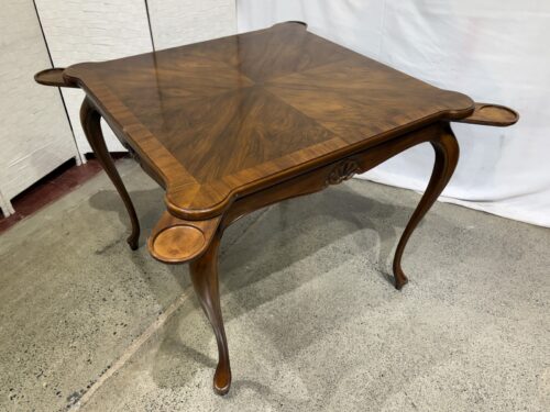 Refined Cabriole Leg Card Table w/ Hide Away Drink Holders
