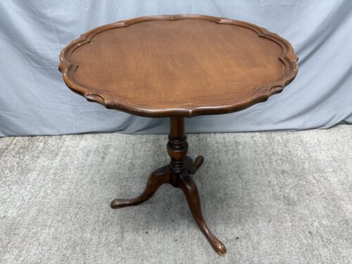 Vintage Carved Round Folding Top Small Wood Dining Table