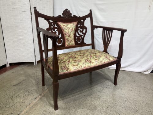 Vintage Wood Frame Settee with Braided Trim Cushions