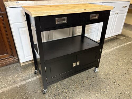 WORLD MARKEY Granby Butcher Block Top Black Rolling Kitchen Island Cart