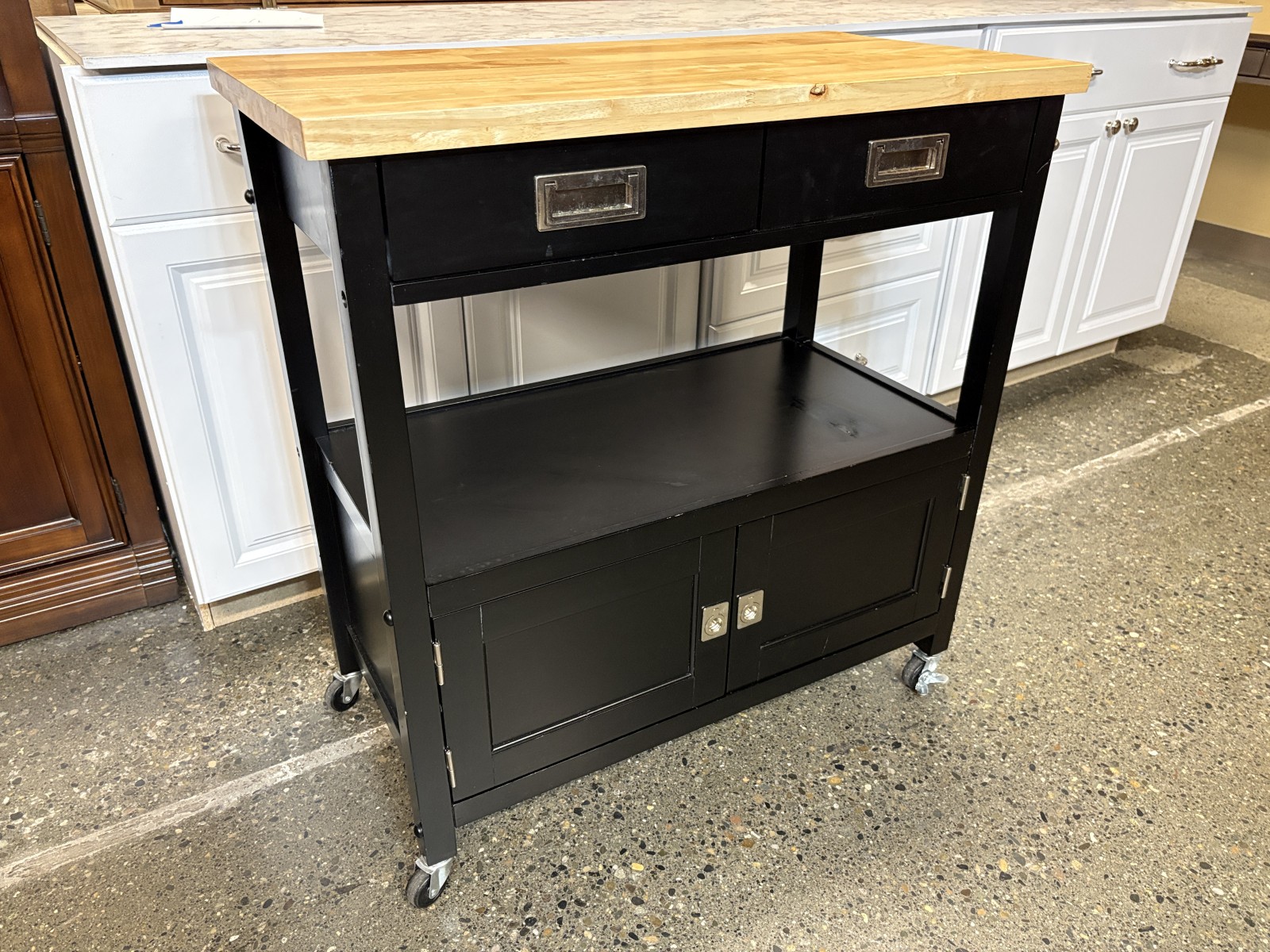 WORLD MARKET Granby Butcher Block Top Black Rolling Kitchen Island Cart