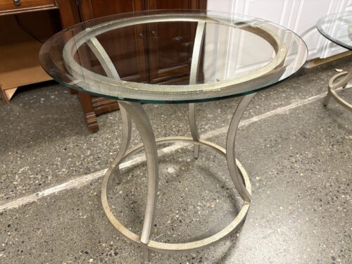 Textured Steel Ring Base Glass Top Side Table