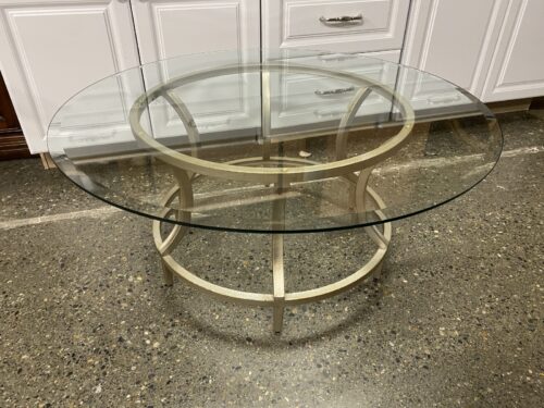 Textured Steel Ring Base Round Glass Top Coffee Table