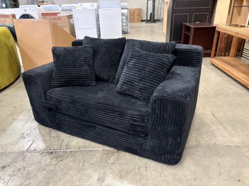Black Corduroy Upholstered "Boneless" Memory Foam Convertible Sleeper Loveseat