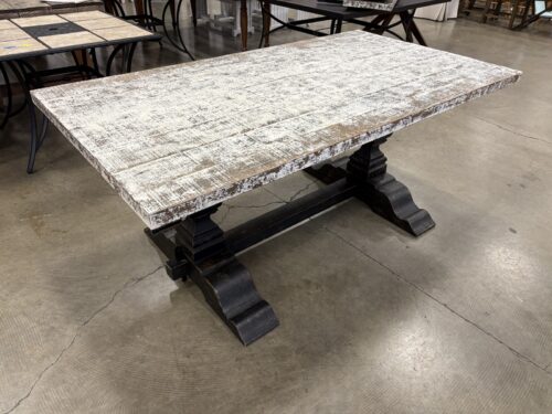 ARHAUS Extendable Farmhouse Style Reclaimed Solid Wood Dining Table with White-Wash Top and Black Trastle Base