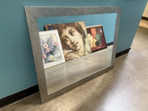 Brushed Silver Frame Wall Mirror With Hanging Cleats